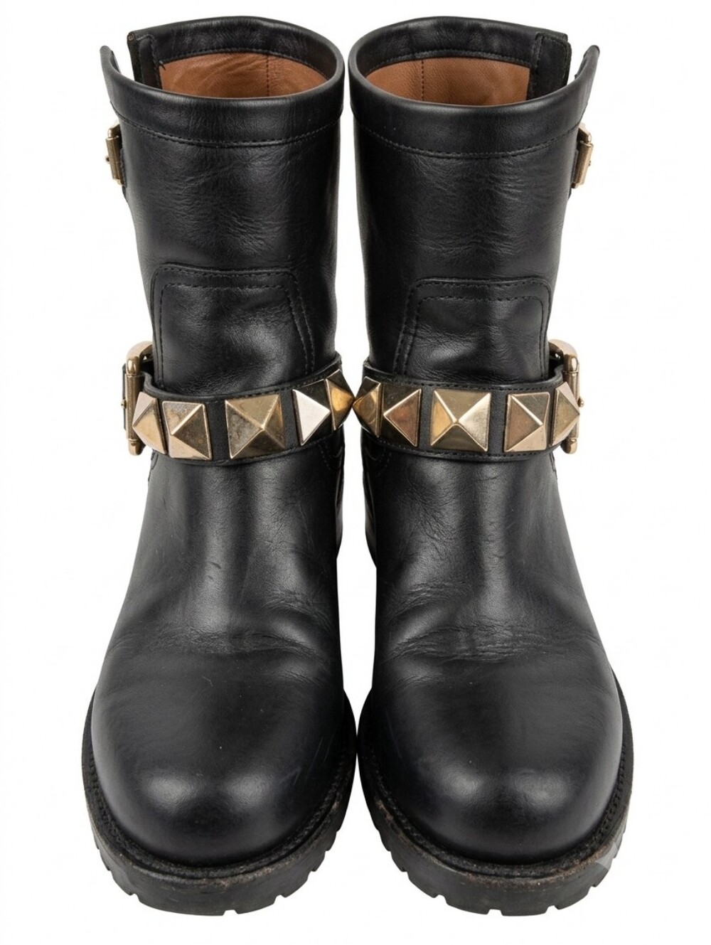 Valentino Garavani Rockstud Leather Moto Ankle Boots Black 38½ Combat 38.5